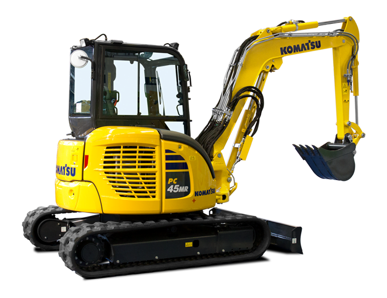 Mini-pelle Komatsu – PC45MR-5 Matériel Komatsu France SAMI TP pour entreprise de travaux publics, génie civil. Machine d'occasion et neuves. Location machine. Machine btp. Location pelle. Prix location mini-pelle.